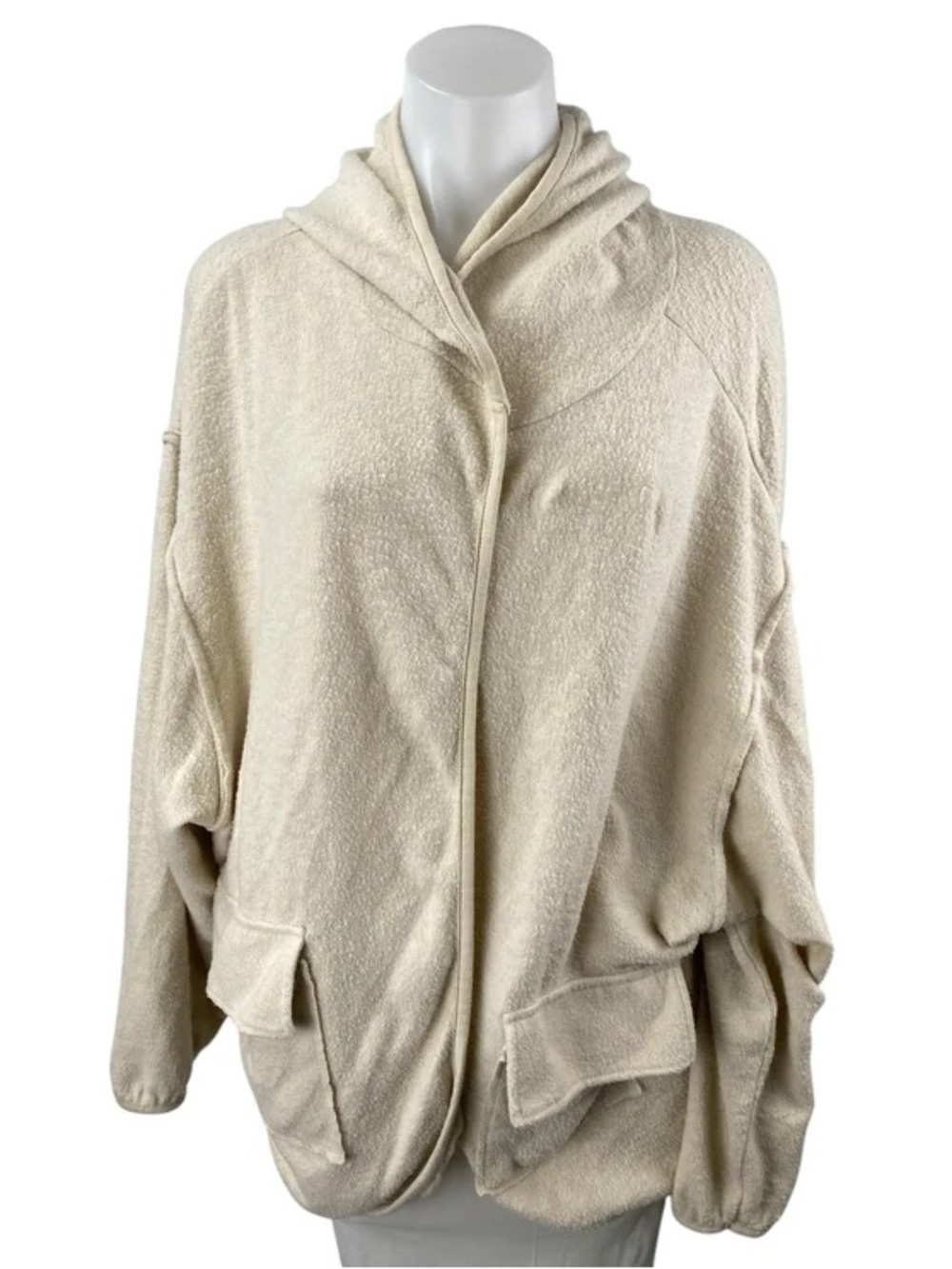 Urban Outfitters Cream Hooded Oversized Bouclé Cardigan